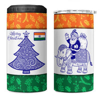 India Christmas 4 in 1 Can Cooler Tumbler with Elephant Santa Tree Design and Tricolor Holiday Pattern - Wonder Print Shop