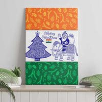India Christmas Canvas Wall Art with Elephant Santa Tree Design and Tricolor Holiday Pattern - Wonder Print Shop