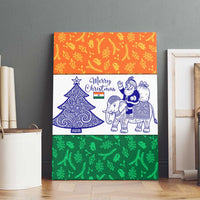 India Christmas Canvas Wall Art with Elephant Santa Tree Design and Tricolor Holiday Pattern - Wonder Print Shop