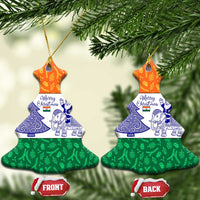 India Christmas Ceramic Ornament with Elephant Santa Tree Design and Tricolor Holiday Pattern - Wonder Print Shop