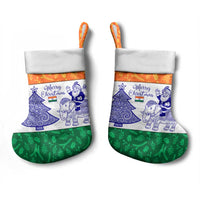 India Christmas Stocking with Elephant Santa Tree Design and Tricolor Holiday Pattern - Wonder Print Shop