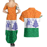 India Christmas Couples Matching Summer Maxi Dress and Hawaiian Shirt with Elephant Santa Tree Design and Tricolor Holiday Pattern - Wonder Print Shop