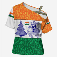 India Christmas Cross Shoulder Shirt with Elephant Santa Tree Design and Tricolor Holiday Pattern - Wonder Print Shop