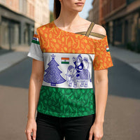 India Christmas Cross Shoulder Shirt with Elephant Santa Tree Design and Tricolor Holiday Pattern - Wonder Print Shop