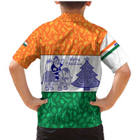 India Christmas Family Matching Mermaid Dress and Hawaiian Shirt with Elephant Santa Tree Design and Tricolor Holiday Pattern - Wonder Print Shop
