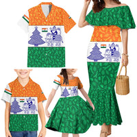 India Christmas Family Matching Mermaid Dress and Hawaiian Shirt with Elephant Santa Tree Design and Tricolor Holiday Pattern - Wonder Print Shop