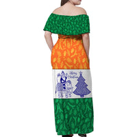 India Christmas Family Matching Off Shoulder Maxi Dress and Hawaiian Shirt with Elephant Santa Tree Design and Tricolor Holiday Pattern - Wonder Print Shop