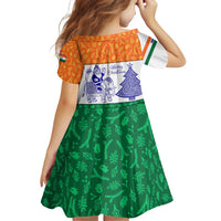 India Christmas Family Matching Off Shoulder Short Dress and Hawaiian Shirt with Elephant Santa Tree Design and Tricolor Holiday Pattern - Wonder Print Shop