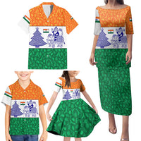 India Christmas Family Matching Puletasi and Hawaiian Shirt with Elephant Santa Tree Design and Tricolor Holiday Pattern - Wonder Print Shop