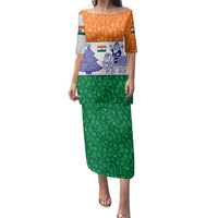 India Christmas Family Matching Puletasi and Hawaiian Shirt with Elephant Santa Tree Design and Tricolor Holiday Pattern - Wonder Print Shop