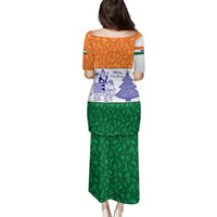 India Christmas Family Matching Puletasi and Hawaiian Shirt with Elephant Santa Tree Design and Tricolor Holiday Pattern - Wonder Print Shop