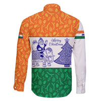 India Christmas Family Matching Short Sleeve Bodycon Dress and Hawaiian Shirt with Elephant Santa Tree Design and Tricolor Holiday Pattern - Wonder Print Shop