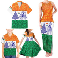 India Christmas Family Matching Tank Maxi Dress and Hawaiian Shirt with Elephant Santa Tree Design and Tricolor Holiday Pattern - Wonder Print Shop