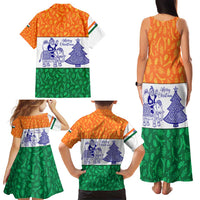 India Christmas Family Matching Tank Maxi Dress and Hawaiian Shirt with Elephant Santa Tree Design and Tricolor Holiday Pattern - Wonder Print Shop