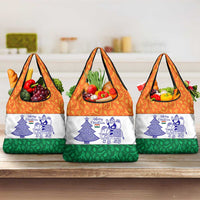 India Christmas Grocery Bag with Elephant Santa Tree Design and Tricolor Holiday Pattern - Wonder Print Shop