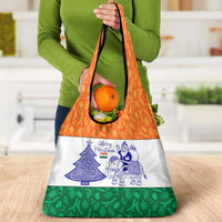 India Christmas Grocery Bag with Elephant Santa Tree Design and Tricolor Holiday Pattern - Wonder Print Shop