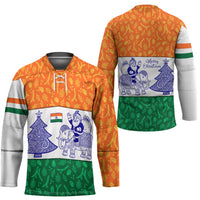 India Christmas Hockey Jersey with Elephant Santa Tree Design and Tricolor Holiday Pattern - Wonder Print Shop