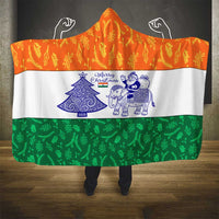 India Christmas Hooded Blanket with Elephant Santa Tree Design and Tricolor Holiday Pattern - Wonder Print Shop