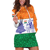 India Christmas Hoodie Dress with Elephant Santa Tree Design and Tricolor Holiday Pattern - Wonder Print Shop