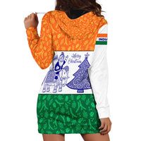 India Christmas Hoodie Dress with Elephant Santa Tree Design and Tricolor Holiday Pattern - Wonder Print Shop