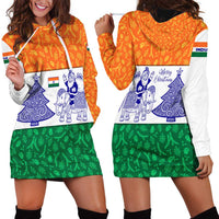 India Christmas Hoodie Dress with Elephant Santa Tree Design and Tricolor Holiday Pattern - Wonder Print Shop