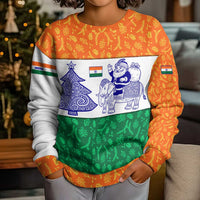 India Christmas Kid Ugly Christmas Sweater with Elephant Santa Tree Design and Tricolor Holiday Pattern - Wonder Print Shop