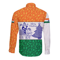 India Christmas Long Sleeve Button Shirt with Elephant Santa Tree Design and Tricolor Holiday Pattern - Wonder Print Shop