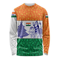 India Christmas Long Sleeve Shirt with Elephant Santa Tree Design and Tricolor Holiday Pattern - Wonder Print Shop
