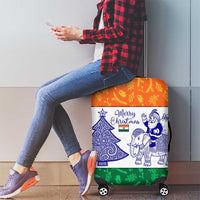 India Christmas Luggage Cover with Elephant Santa Tree Design and Tricolor Holiday Pattern - Wonder Print Shop