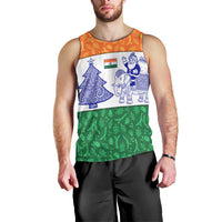India Christmas Men Tank Top with Elephant Santa Tree Design and Tricolor Holiday Pattern - Wonder Print Shop