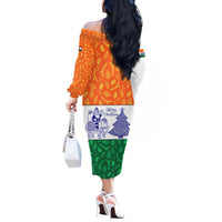 India Christmas Off The Shoulder Long Sleeve Dress with Elephant Santa Tree Design and Tricolor Holiday Pattern - Wonder Print Shop