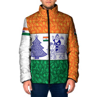 India Christmas Padded Jacket with Elephant Santa Tree Design and Tricolor Holiday Pattern - Wonder Print Shop