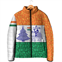 India Christmas Padded Jacket with Elephant Santa Tree Design and Tricolor Holiday Pattern - Wonder Print Shop