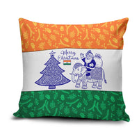 India Christmas Pillow Cover with Elephant Santa Tree Design and Tricolor Holiday Pattern - Wonder Print Shop