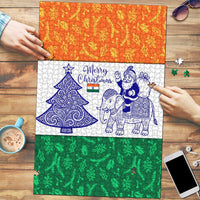 India Christmas Puzzle with Elephant Santa Tree Design and Tricolor Holiday Pattern - Wonder Print Shop