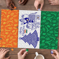 India Christmas Puzzle with Elephant Santa Tree Design and Tricolor Holiday Pattern - Wonder Print Shop