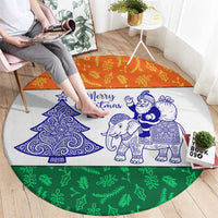 India Christmas Round Carpet with Elephant Santa Tree Design and Tricolor Holiday Pattern - Wonder Print Shop