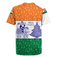 India Christmas Rugby Jersey with Elephant Santa Tree Design and Tricolor Holiday Pattern - Wonder Print Shop
