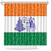 India Christmas Shower Curtain with Elephant Santa Tree Design and Tricolor Holiday Pattern - Wonder Print Shop