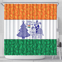 India Christmas Shower Curtain with Elephant Santa Tree Design and Tricolor Holiday Pattern - Wonder Print Shop