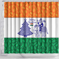 India Christmas Shower Curtain with Elephant Santa Tree Design and Tricolor Holiday Pattern - Wonder Print Shop