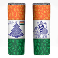 India Christmas Skinny Tumbler with Elephant Santa Tree Design and Tricolor Holiday Pattern - Wonder Print Shop
