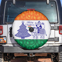 India Christmas Spare Tire Cover with Elephant Santa Tree Design and Tricolor Holiday Pattern - Wonder Print Shop