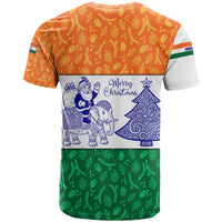 India Christmas T Shirt with Elephant Santa Tree Design and Tricolor Holiday Pattern - Wonder Print Shop