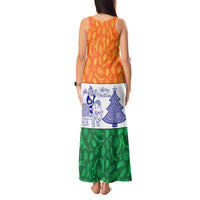 India Christmas Tank Maxi Dress with Elephant Santa Tree Design and Tricolor Holiday Pattern - Wonder Print Shop