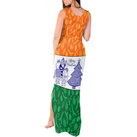 India Christmas Tank Maxi Dress with Elephant Santa Tree Design and Tricolor Holiday Pattern - Wonder Print Shop