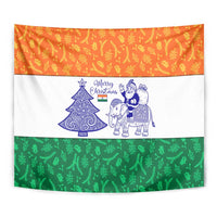 India Christmas Tapestry with Elephant Santa Tree Design and Tricolor Holiday Pattern - Wonder Print Shop