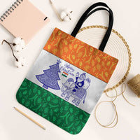 India Christmas Tote Bag with Elephant Santa Tree Design and Tricolor Holiday Pattern - Wonder Print Shop