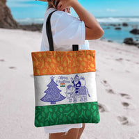 India Christmas Tote Bag with Elephant Santa Tree Design and Tricolor Holiday Pattern - Wonder Print Shop