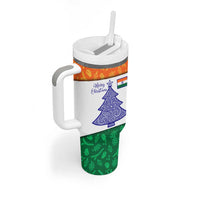 India Christmas Tumbler With Handle with Elephant Santa Tree Design and Tricolor Holiday Pattern - Wonder Print Shop